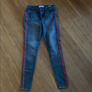 Skinny girl red tuxedo stripe stretch jean